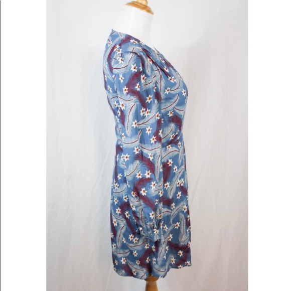 & Other Stories Blue Floral Faux Wrap Mini Dress 4 - Picture 7 of 10